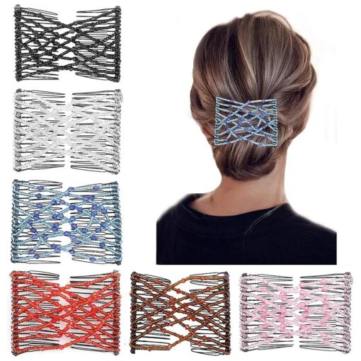 6 Pcs Magic Hair Combs, Youthful Vintage Stretch Beaded Hair Combs Elastic Pearls Hair Clips Stretchy Bead Hairpins Double Slides Hair Combs for Women Ladies Girls DIY Hair Styling Accessories ( 6 )