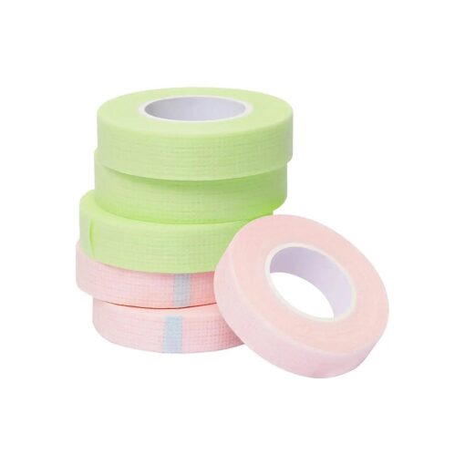 GEMERRY 6 Rolls Lash Tape Pink Green Adhesive Fabric Lash Tape for Eyelash Extensions Breathable Micropore Fabric Lash Extension Tape for Individual Eyelash Extensios Tools ( 3pcs Pink + 3pcs Green )