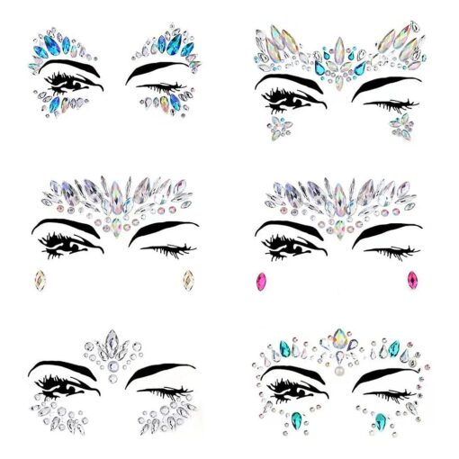 6 Sets Women Mermaid Face Gems Glitter, Rhinestone Rave Festival Face Jewels, Crystals Face Stickers, Eyes Face Body Temporary Tattoos