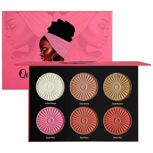 Blush Highlighter Palette, DE'LANCI 6 Color Blushes Highlighter Bronzer Makeup Palette, Natural Matte Shimmer Face Blush Illuminator Pallet, Cheek Blushing Pressed Powder Pallet for Dark Skin Black Women