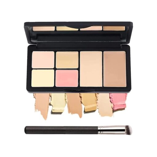 6 Colors Correcting Concealer Palette, Makeup Cream Contour Palette with Brush, Contouring Foundation Highlighting Concealer Palette for Conceals Dark Circles, Redness, Acne, Blemish