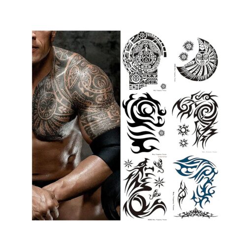 6 Sheets Extra Large Totem Temporary Tattoo Stickers, Waterproof Big Temporary Tattoos for Men Adults Guys Women Body Art Arm Shoulder Chest Make Up Fake Tattoos