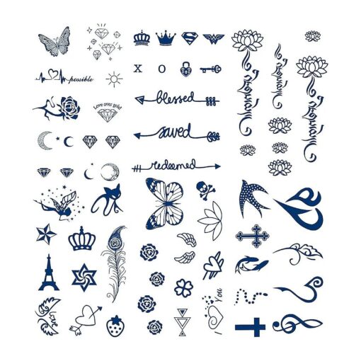 Semi-permanent Tattoos, 6-Sheet 2 Weeks Long Last Waterproof Small Cute Tattoos, Plant-Based Ink Tattoos Sticker for Adult Children