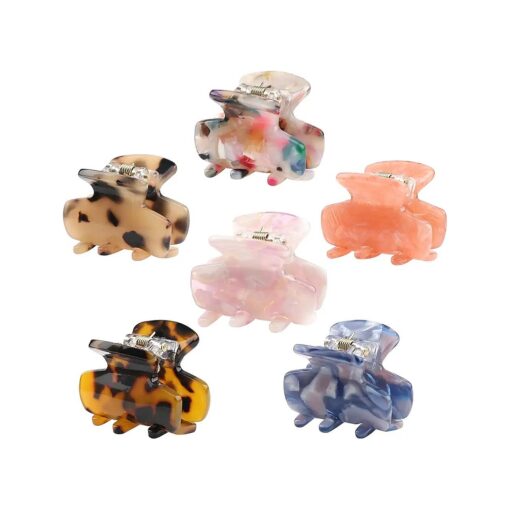 6 PCS Small Hair Claw Clips 1.4 Inch Tortoise Claw Clip for Women Girls Mini Size Leopard Print Acrylic French Design Jaw Clips Non-Slip Strong Hold Hair Grip Catch Barrette