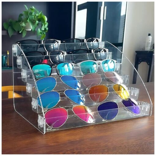 MineSign Sunglasses Organizer Clear Eyeglasses Display Case Sticker Display Tray For Glasses Tabletop Holder Stand ( 6 layer )