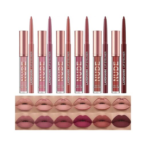 URQT 12pcs Lip Liner and Lipstick Set, 6 Velvety Matte Liquid Lipsticks + 6 Matching Smooth Lip Liner One Step Lips Long Lasting Waterproof Makeup Kits Gift Set