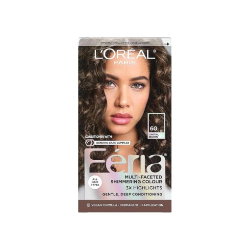 Feria Multi-Faceted Shimmering Permanent Hair Color, 60 Crystal Brown ( Light Brown ), Pack of 1, Hair Dye