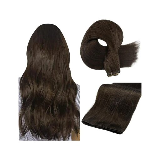 Full Shine Sew in Hand Tied Weft Hair Extensions Weft Extensions Human Hair Remy Human Hair Dark Brown Wefts Brazilian Hair For Women Invisible Weave Color # 2 60 Gram 22 Inch