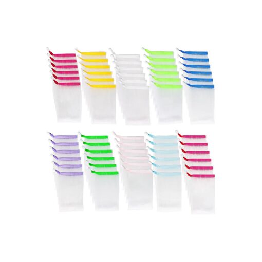 60 Pack Exfoliating Mesh Soap Bag Double Layer Thicken Soap Bag Mesh Soap Saver Bags with Drawstring for Bath & Shower Use, 10 Colors