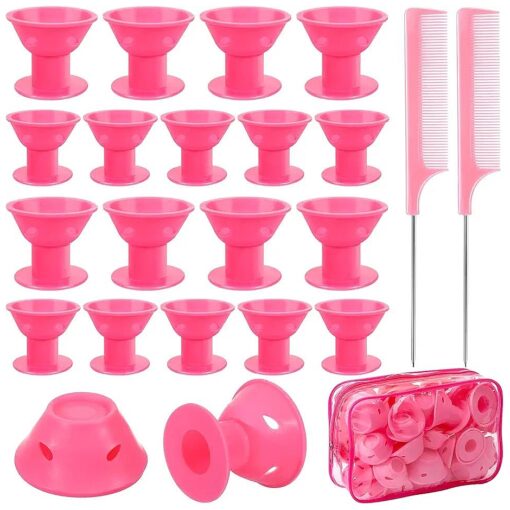 60 Pcs Pink Magic Silicone Hair Rollers Heatless Curling Rod Headband with 2 pcs Comb Include 30pcs Large Overnight Hair Curlers 30pcs Small Curlers for Women Girls Long and Short Hair