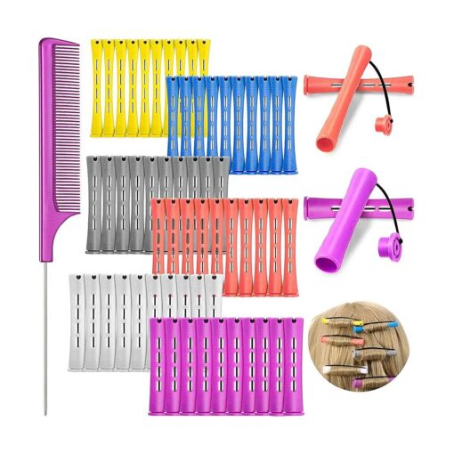 60 Pieces Hair Perm Rods Set Plastic Perming Rods Cold Wave Rods 6 Sizes Hair Curling Rollers with Tail Comb Steel Pintail Hair Comb for Hairdressing Hair Styling