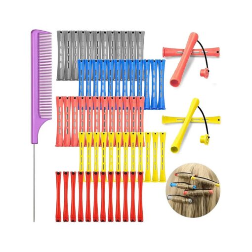 60 Pieces Hair Perm Rods Set Plastic Perming Rods Cold Wave Rods 5 Sizes Hair Curling Rollers with Rat Tail Hair Comb Stainless Steel Pintail Comb for Women Girls Hairdressing Styling