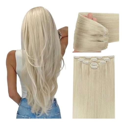 Clip in Hair Extensions Human Hair Straight Platinum Blonde 22 Inch Clip on Hair Extensions Natural Remy Brazilian Clip ins Real Human Hair Extensions for Women Invisible Double Weft 60G 5 PCS