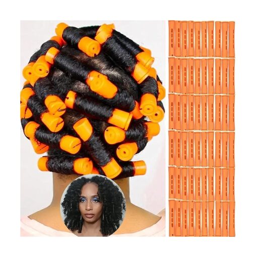 60pcs Perm Rods Set for Natural Hair Plastic Cold Wave Rod Non-Slip Hair Rollers 0.87 Inch Orange Perm Rods for Long Short Hair Curling Rods Hair Perms for Women Hair Curlers DIY Hairdressing Tools