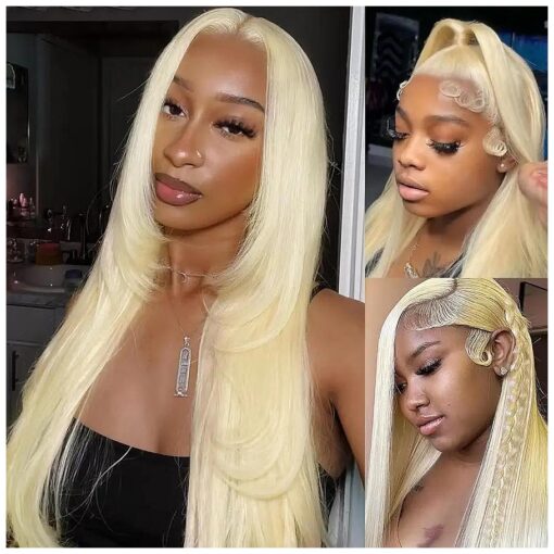 613 13x6 Lace Front Wig Human Hair Transparent Lace Blonde Lace Front Wigs Human Hair 613 HD Lace Frontal Wig 13X6 200 % Density blonde wig human hair ( 24inch Straight 613 frontal wig )