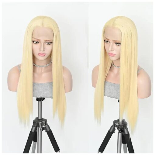 613 Blonde Synthetic Lace Front Wigs Long Straight Middle Part Heat Resistant Fiber Hair Replacement Wigs Natural Looking Daily Party Wigs For Women