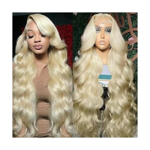 613 body wave lace front wigs human hair pre plucked blonde 13x4 body wavy transparent lace frontal wig human hair for women 180 density human hair wigs With Baby Hair ( 16inch )