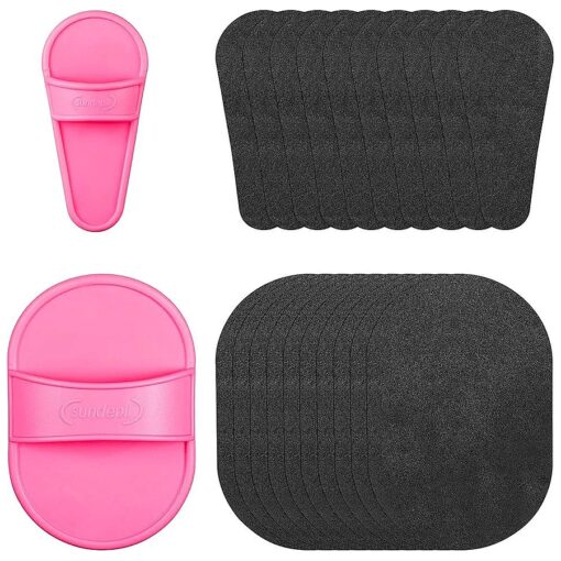 62 Pieces Hair Removal Pad Sets Crystal Smooth Away Hair Eraser Kit, 2 Sizes Legs Skin Pad and 60 Pieces Exfoliation Fine Sandpaper, Lip Facial Hair Removal Pad for Women Girls Skin Care ( Pink, Black )