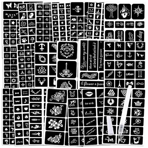 Konsait 629pcs Temporary Tattoos Stencils, Girls and Boys Glitter Tattoo Kit Templates Face Paint Stencils Body Art Stencil Stickers Pack for Adults Man Women Kids Teenager,20 Sheets