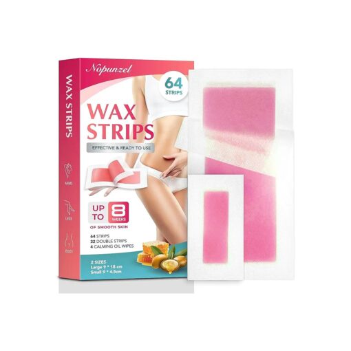 Wax Strips 64 counts, Wax Strips for Hair Removal, Waxing Strips, Bikini Wax, Bikini Wax Kit, Wax Strips for Brazilian Waxing, Waxing Strips for Body, Legs, Arms, Chest - 4 Wipes ( 2 Sizes ) ( 64 Count )