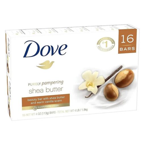 Dove Purely Pampering 16-4 OZ Shea Butter Bar Soaps, Warm Vanilla Scent, 64 OZ, White