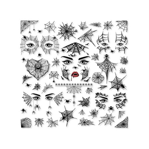 Konsait 65PCS Halloween Spider Face Tattoos Spider Web Spider Net Temporary Tattoos - Face Shoulder Arm Back Tattoos Stickers-Halloween Costume Apparel Cosplay Accessories Party Favor Supplies