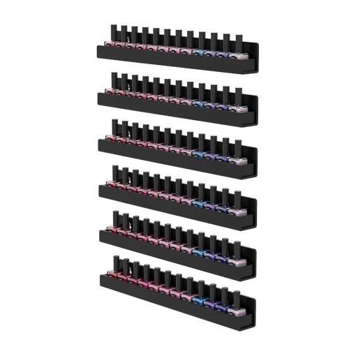 FEMELI Nail Polish Wall Rack : 6 Shelves 15 Inch Acrylic Nail Polish Holder Organizer for 66-90 Bottles, Multi-Purpose Acrylic Floating Shelves ( 15 Inch, Black )