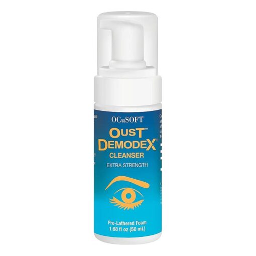 OCuSOFT Oust Demodex Foam Cleanser - Extra Strength - Foaming Cleanser for Eyelids & Eyelashes with Tea Tree Oil - Eyelid Cleanser to Remove Oil, Debris & Pollen - 1.68 fl oz