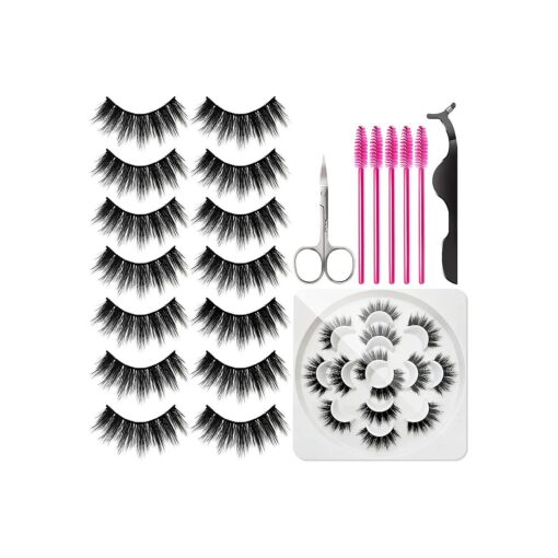 7 Pairs 6D Wispy Faux Mink Lashes Strip Pack, Fluffy Natural Bulk False Eyelashes for Women House & Salon Makeup, Reusable Long Fake Eyelashes Sets with Eyebrow Brush/Scissors/Tweezers ...