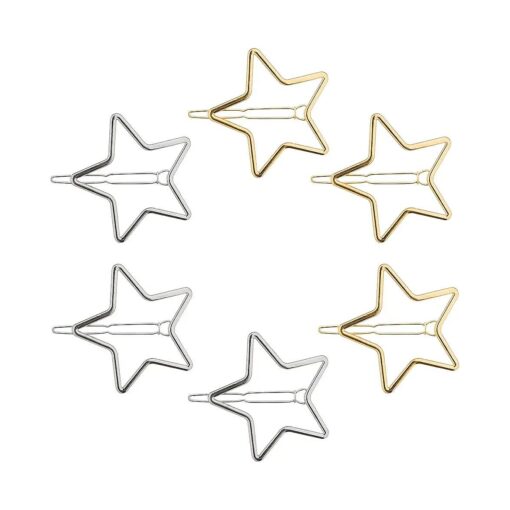 PAGOW 6PCS Star Hair Clips Hollow Metal Snap Barrettes Silver Gold Geometric Valentine Hair Pins Prom Enagement Wedding Styling y2k Accessories for Women Girls