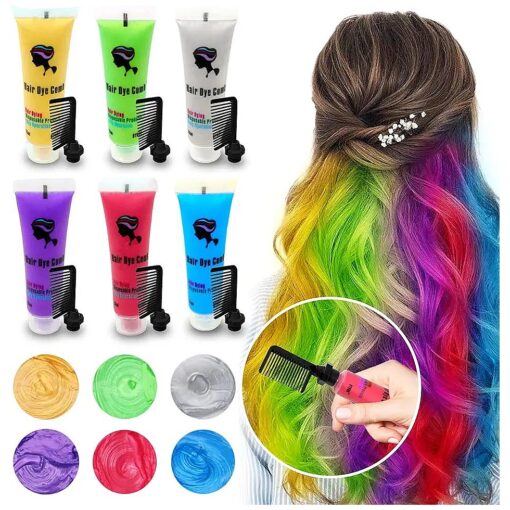 6PCS Temporary Hair Dye for Dark & Light Hair, Hair Chalk for Girls, Kids Hair Dye for Temporary Hair Color for Kids, Washable Hair Dye, Girl Gifts for 7 8 9 10 11 12 13 Year Old Girls Birthday Gifts