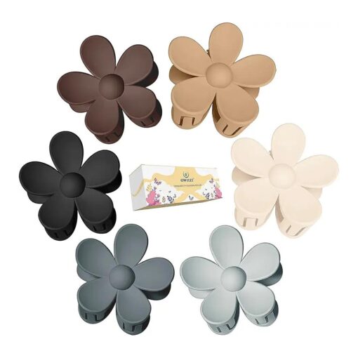 OWIIZI Jumbo Claw Clips for Thick Hair 6PCS Flower Hair Clips Large Strong Hold Cute Matte Claw Clips 6Colors Hair Barrettes for Women Girls