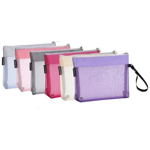 Sea Team 6pcs Multicolored Portable Travel Toiletry Pouch Nylon Mesh Cosmetic Makeup Organizer Bag with Zipper ( ST-CB0616 )