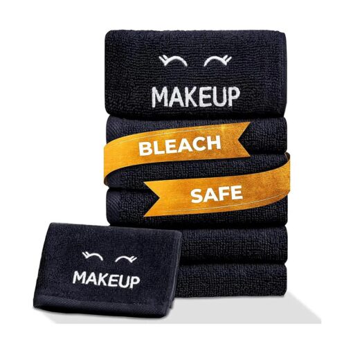 White Classic Bleach Safe Black Makeup Washcloths for Face Cleansing, 6 Pack - Super Soft Luxury Cotton Black Makeup Towels, Highly Absorbent and Quick Dry, All Makeup Remover Cloth | 13 x 13