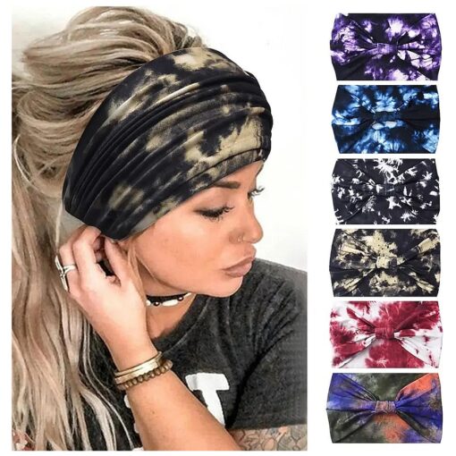 Yeshan Wide Headbands for Women Non Slip Boho Headbands Elastic Tie dye Headbands Yoga Workout Sweat Bands Running Sport Hair Bands, Pack of 6