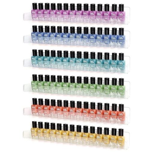 Acrylic Nail Polish Wall Mounted Holder Paint Organizer Storage Rack Clear 6 Pack Hanging Nail Polish Shelf Floating Wall Mount Hold up to 96 Bottles .