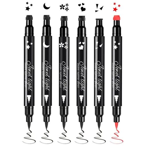 Pinkiou Eyeliner Pen with Eye Makeup Stamp Waterproof Double Sided Long Lasting Seal Eyeliner ( 6 in 1 )