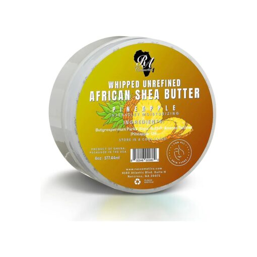 RA COSMETICS Whipped Shea Butter Pineapple - 6oz | 100 % Pure & Natural African Shea Butter for Men & Women - Ultimate Handcrafted Moisturizer with Essential Vitamins for Radiant Skin