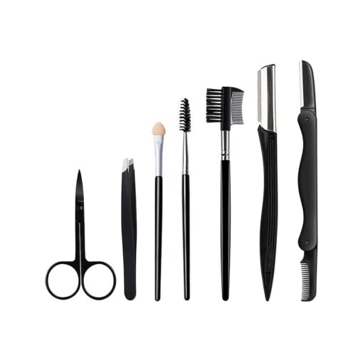 Eyebrow Scissors, 7 in 1 Eyebrow Kit, Professional Eyebrow Grooming Kits for Women, Including Brow Razors, Brush, Scissor, Tweezers, with Storage Box ( 01 )