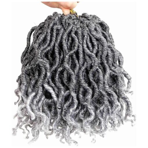 144 Strands 7 Inch Grey Curly Locs Crochet Hair Short Goddess Faux Locs For Women ( Tgray )