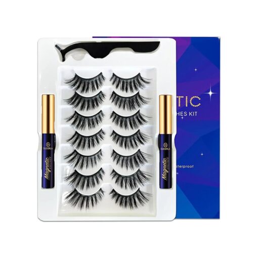 DUOERLA Magnetic Eyelashes Natural Look - 7 Pairs High Volume Cat-Eye Magnetic Lashes with Eyeliner Kit - Upgraded Long Lasting, Waterproof, Easy Fake Eyelashes with Applicator, Reusable, Cruelty Free ,