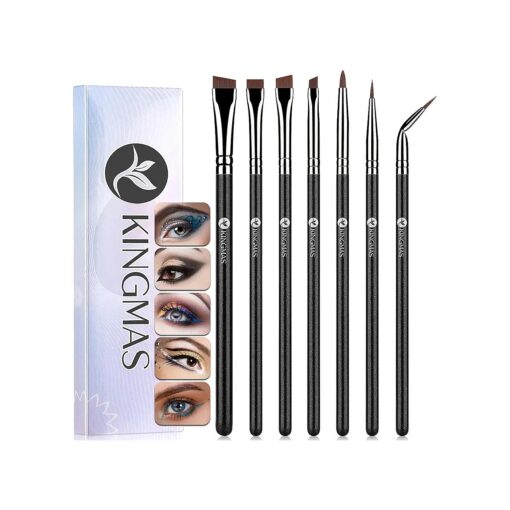 KINGMAS Angled Eyeliner Brush Set, 7Pcs Gel Eye Liner Makeup Brushes, Ultra Thin Liner Brush, Fine Point Eyeliner Brushes for Women Girls