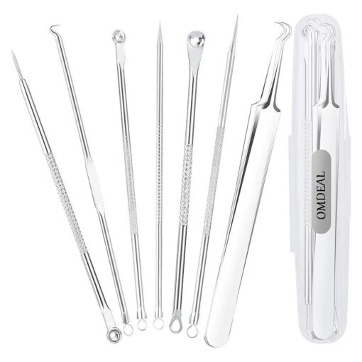 7PCS Blackhead Remover, Blackheads Extraction Removal Tool, Blemish Acne Pimple Extractor, Stainless Steel Removing Kit, Nose Face Clean Tools by OMDEAL