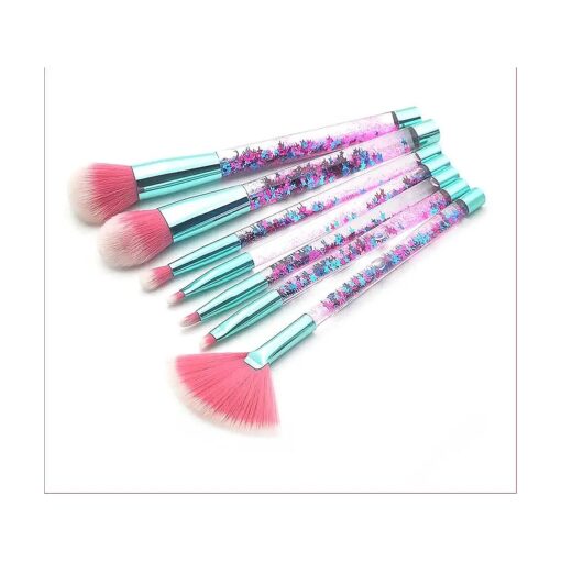 Glitter Makeup Brushes Set for Girls, Sparkle 7pc Foundation Brush with Lip Eye shadow Eyebrow Blush Powder Fan Eye Blender Brush in Set