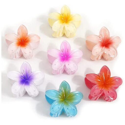 7 Pcs Hawaiian Claw Clips for Thick Hair, Flower Hair Clips Large Plumeria Clips Hibiscus Hair Clip Hair Accessories for Women