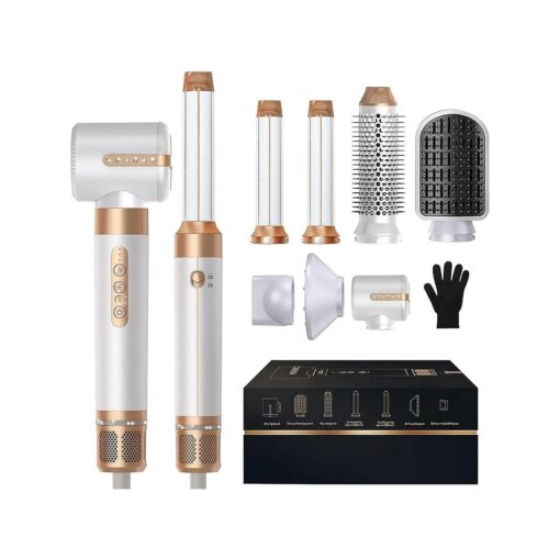 7 in One 110000 RPM Hot Air Brush 1400W High Speed Hair Dryer with Diffuser Blow Dryer Brush Hair Styler, Drying Oval Brush Air Curling Wand, Concentrator Attachment, Fast Iron Dryer Styler Tools Set