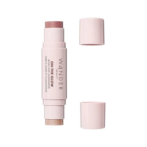 Wander Beauty On-the-Glow Blush and Illuminator - Bare/Nude Glow - 7-in-1 Hydrating Cream Blush & Highlighting Stick - Stick Blush for Cheeks, Lip, Face & Body - Highlighter Makeup & Blush - 0.4 oz