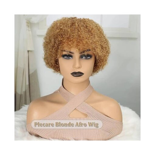 Afro Wigs for Women Human Hair Wear and Go Glueless Wig 70s Short Afro Wigs Cosplay or Daily Use Dark Blonde Afro Wig ( 30 # )