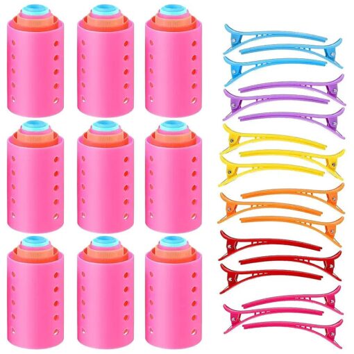 72 Pieces Magnetic Rollers Set 54 Pieces Plastic Hair Rollers and 18 Pieces Multicolor Plastic Duck Teeth Bows Hair Clips Hairdressing Curlers Tools for Men, Kids, Women