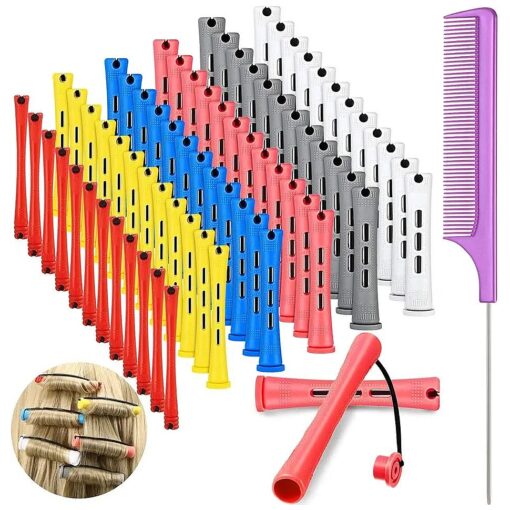 72 Pieces Hair Perm Rods Set Short Plastic Perming Rods Cold Wave Rods 6 Sizes Hair Curling Rollers Hairdressing Tools with Tail Comb Steel Pintail Hair Comb for Hairdressing Hair Styling